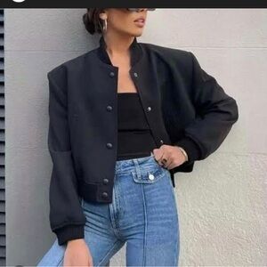 ZARA Maxi Pockets Cropped Zip Bomber Jacket black size xs NWT